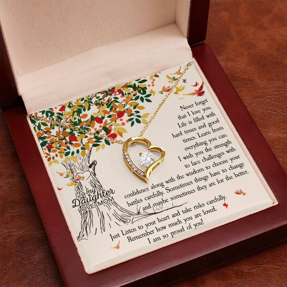 To My Daughter Forever Love Necklace Gift – Heart CZ Pendant Jewelry from Mom
