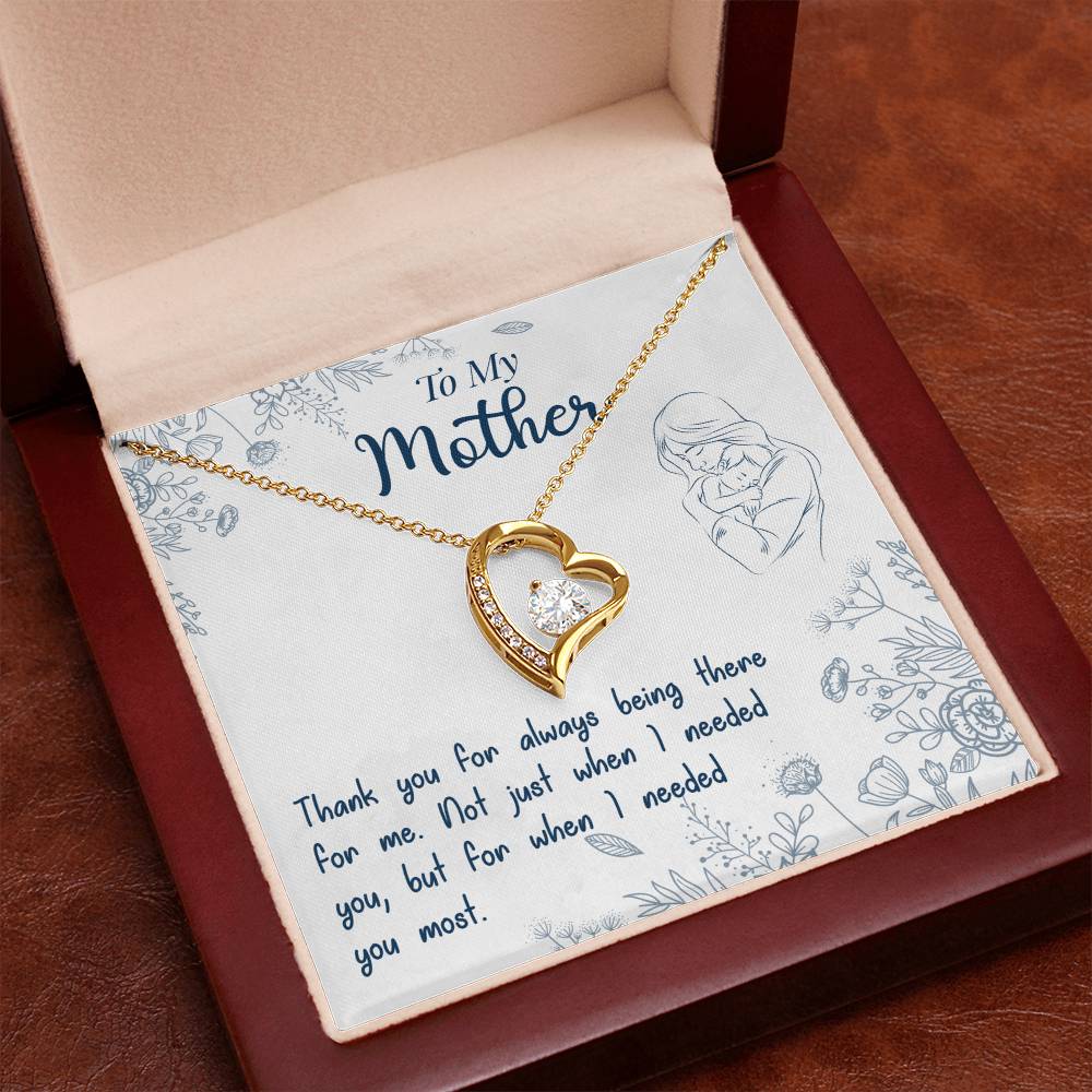 To My Mother Forever Love Necklace – Heart Pendant with Cubic Zirconia, 14K White or 18K Yellow Gold Finish – Inspirational Gift for Mom