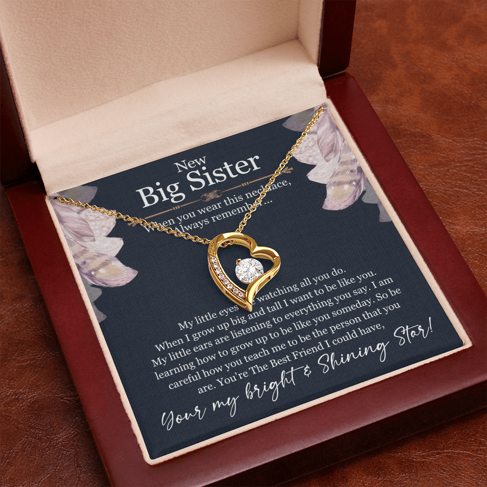 Big Sister Necklace Gift – Forever Love Heart Pendant from Little Sister or Brother, New Big Sister Jewelry