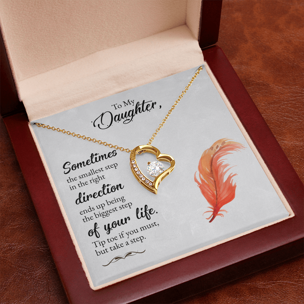 To My Daughter Forever Love Necklace – Heart CZ Pendant Gift from Mom or Dad for Encouragement & Inspiration