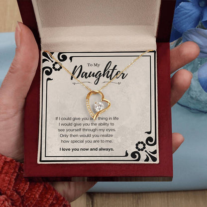 Daughter Heart Necklace Gift – CZ Forever Love Pendant from Mom or Dad with Message Card