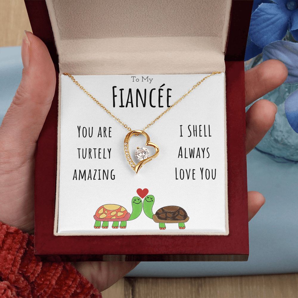 To My Fiancée Funny Turtle Message Card Jewelry Forever Love Necklace Gift From Fiancé, Cute Turtle Animal Pun Birthday Gift For Fiancée, Anniversary Present For Her by Best Gifts 305