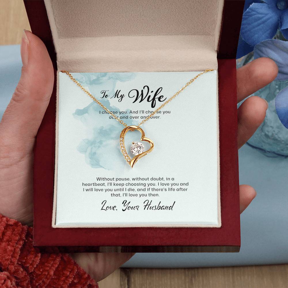 Wife Gift Forever Love Necklace – Heart Pendant with CZ Crystal, Romantic Birthday Anniversary Gift from Husband