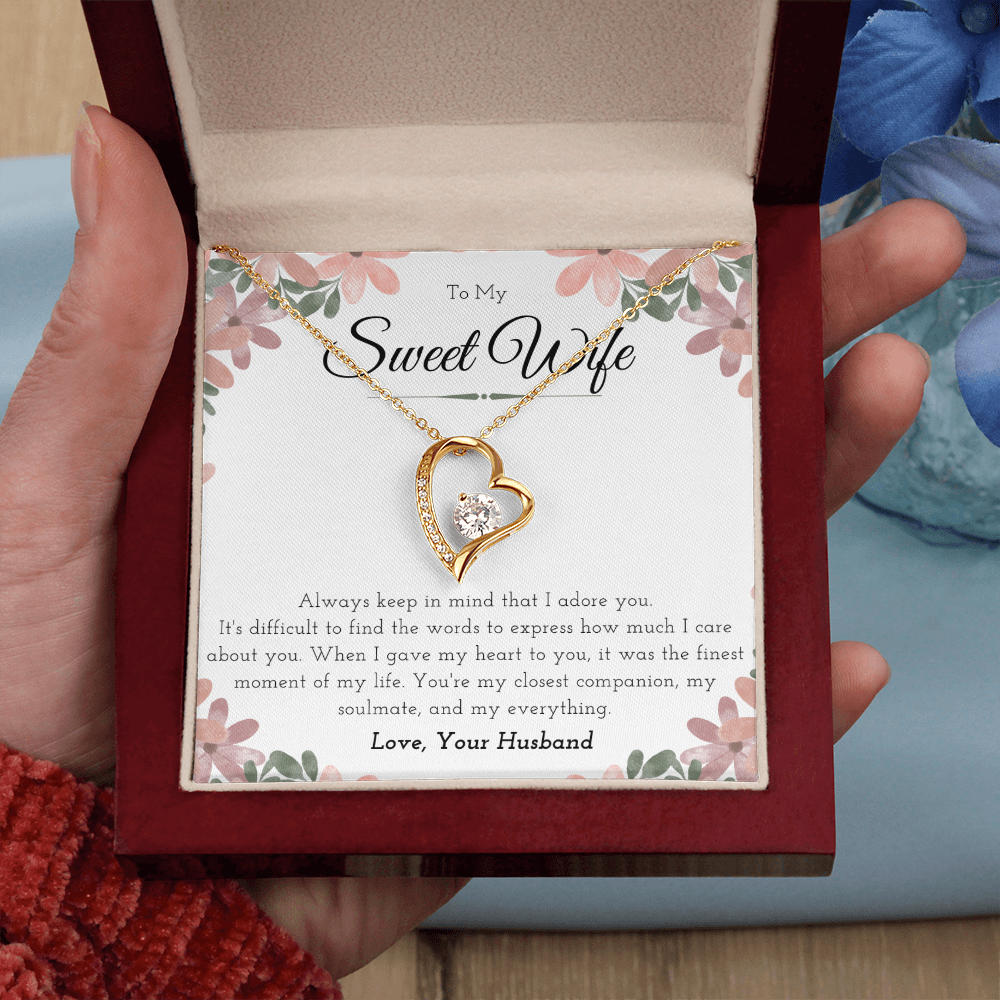 Sweet Wife Anniversary Present For Her Forever Love Necklace Message Card Jewelry Gift From Husband, Nice Mothers Day Necklace, Gift For Wife Birthday by Best Gifts 305