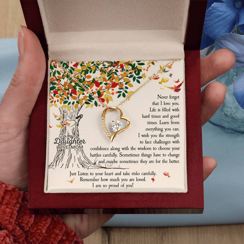 To My Daughter Forever Love Necklace Gift – Heart CZ Pendant Jewelry from Mom