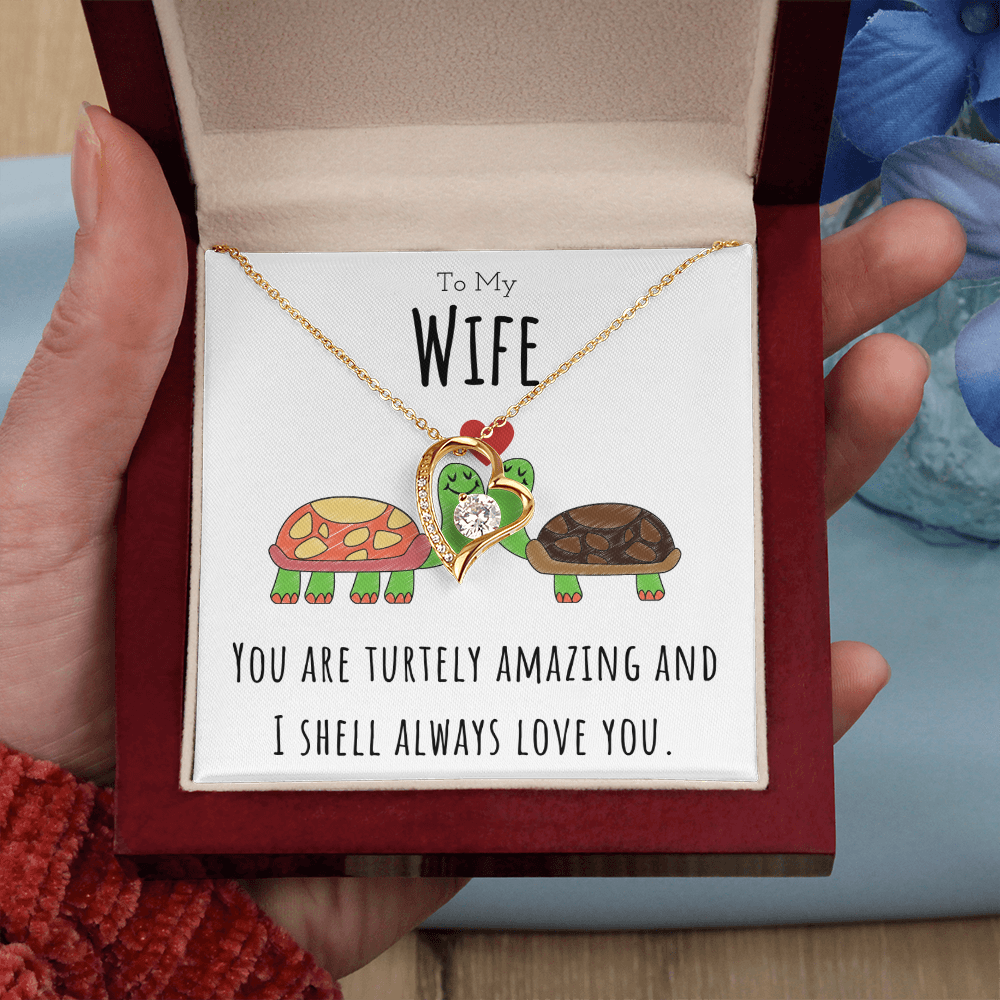 To My Wife Funny Turtle Message Card Jewelry Forever Love Necklace Gift From Husband, Cute Turtle Animal Pun Birthday Gift For Wife, Anniversary Present For Her by Best Gifts 305