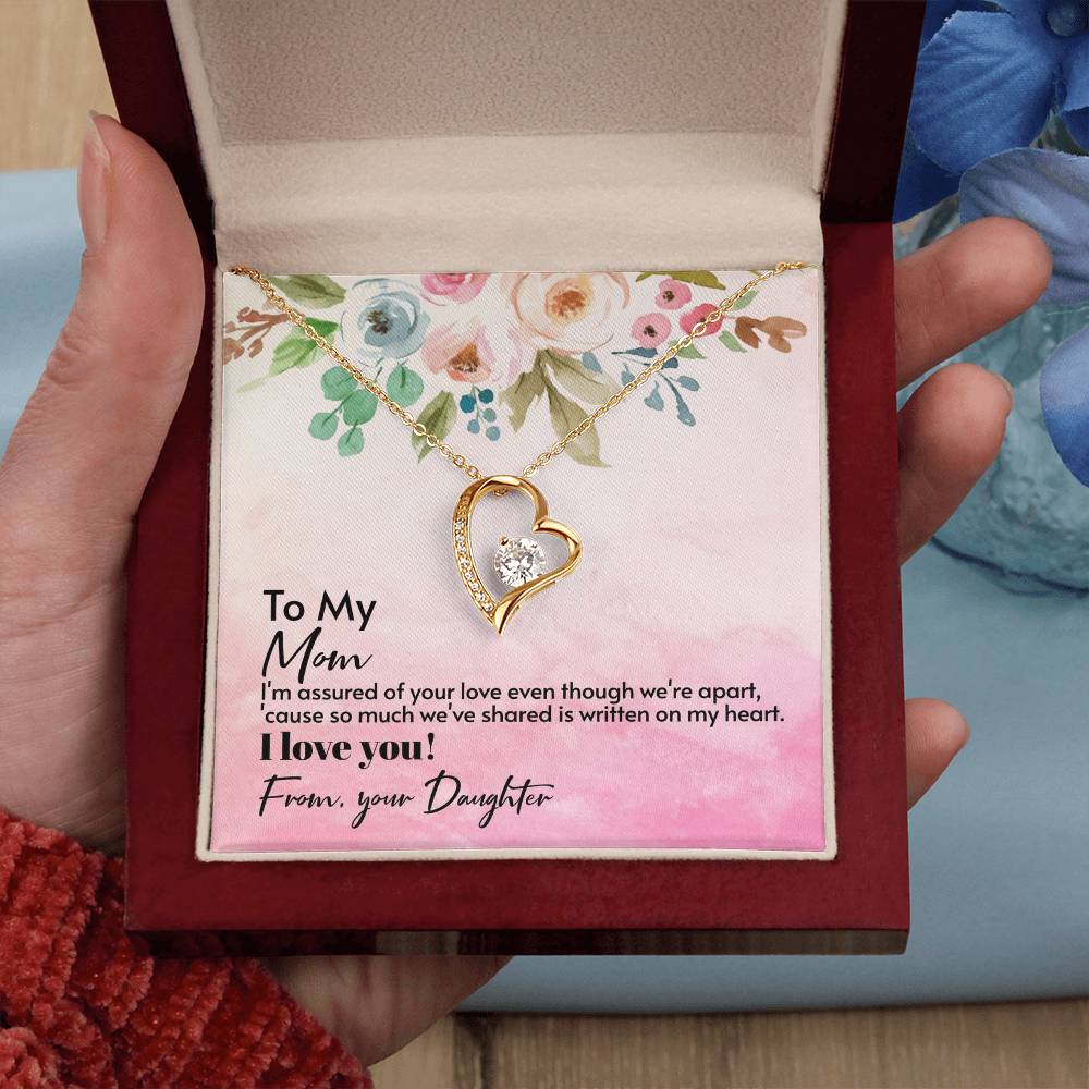 Mom Heart Necklace with CZ Crystal, Forever Love Jewelry Gift from Daughter for Mother