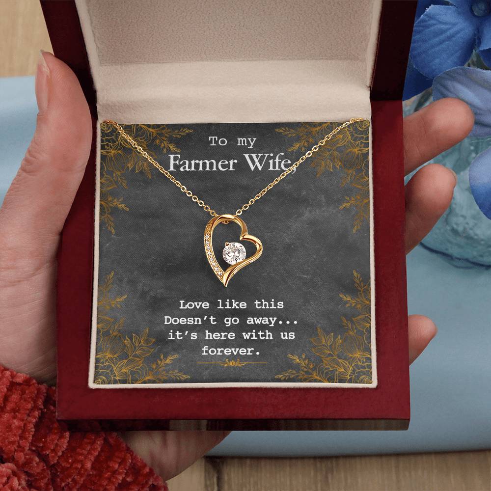 To My Farmer Wife Forever Love Necklace - 14k White Gold or 18k Yellow Gold Finish with CZ Crystal - Adjustable 18" to 22" Chain - Perfect Gift for Her