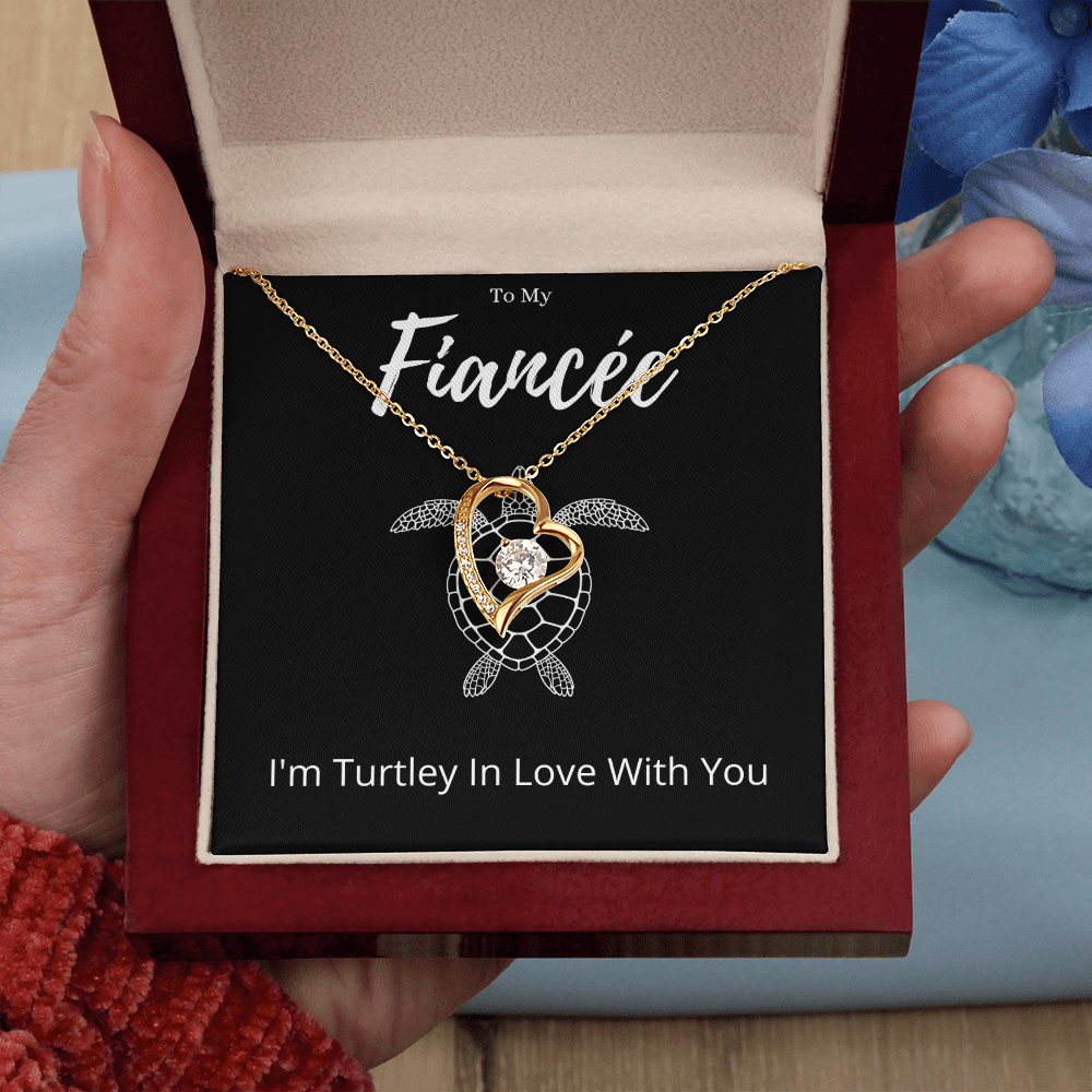 Funny Fiancée Turtle Forever Love Necklace Anniversary Gift From Fiancé, Animal Pun Message Card Jewelry Birthday Present From Him, Gag Gifts For Fiancée Valentines Day by Best Gifts 305
