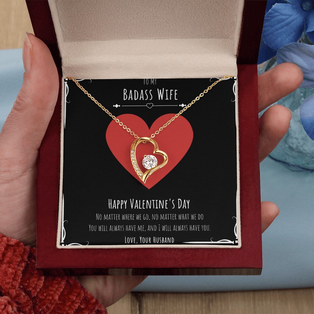 Badass Wife Valentines Day Gift Forever Love Necklace Message Card Gift From Husband, Wife Birthday Anniversary Jewelry Present by Best Gifts 305