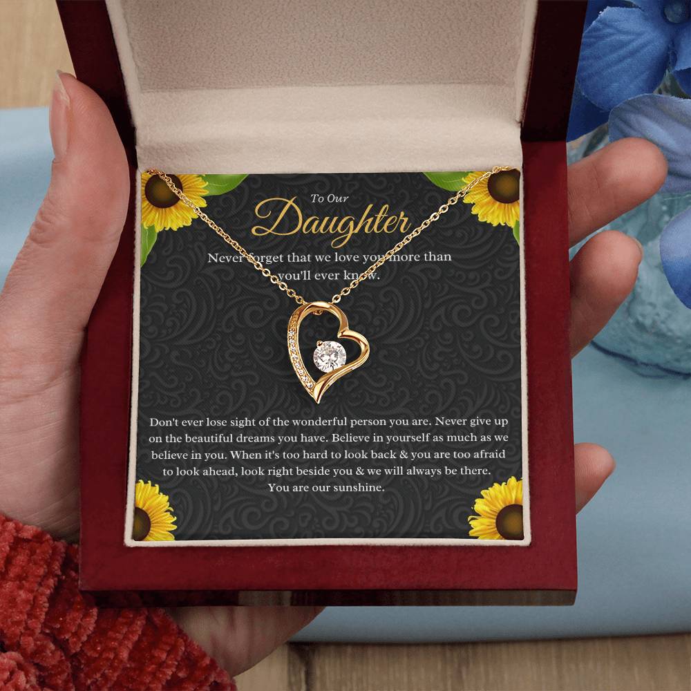 To Our Daughter Forever Love Necklace - Stunning 6.5mm CZ Crystal Heart Pendant in White or Yellow Gold | Perfect Gift for Daughter, Birthday, or Special Occasion