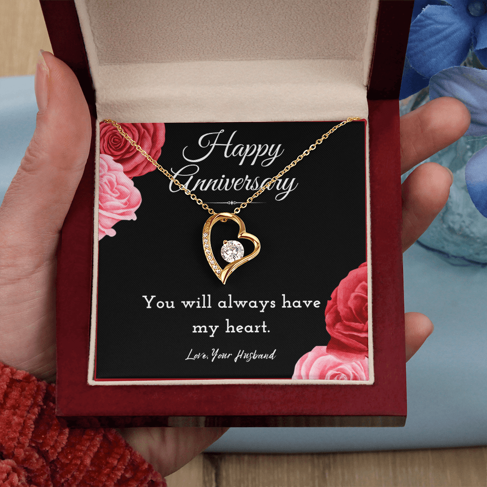 Happy Anniversary Forever Love Necklace Jewelry Message Card For Wife From Husband, Wife Anniversary Present From Him, Heartfelt Necklace Gift For Her by Best Gifts 305