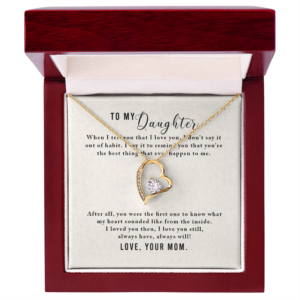 To My Daughter Appreciation Necklace – Forever Love Heart Pendant, CZ Crystal Jewelry Gift from Mom