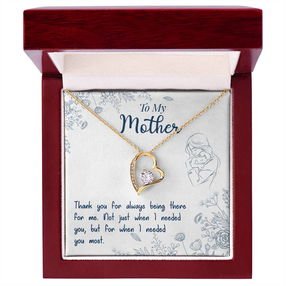 To My Mother Forever Love Necklace – Heart Pendant with Cubic Zirconia, 14K White or 18K Yellow Gold Finish – Inspirational Gift for Mom