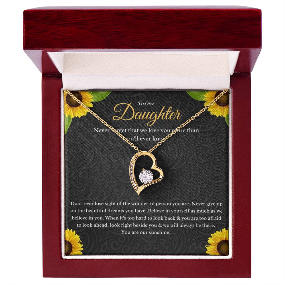 To Our Daughter Forever Love Necklace - Stunning 6.5mm CZ Crystal Heart Pendant in White or Yellow Gold | Perfect Gift for Daughter, Birthday, or Special Occasion