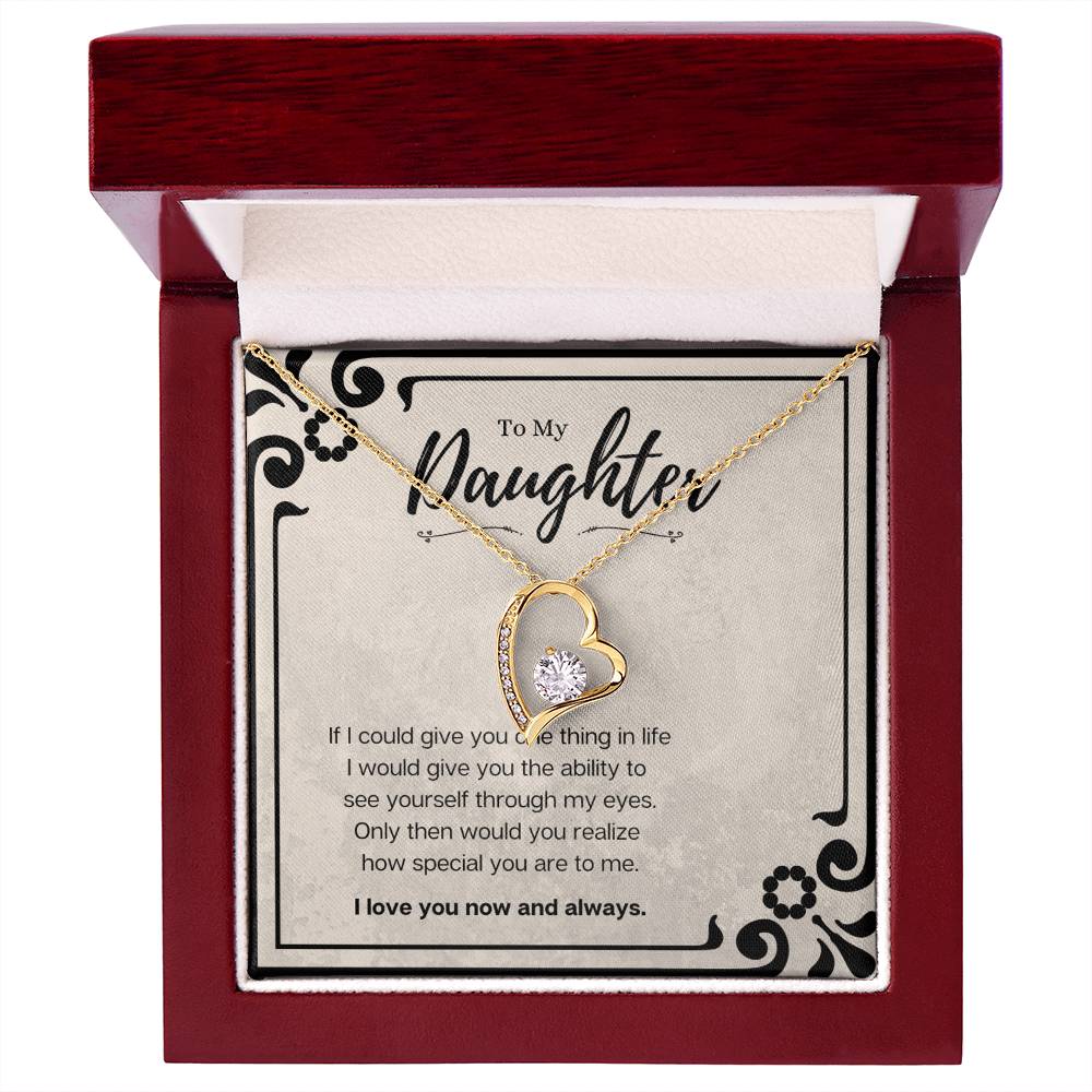 Daughter Heart Necklace Gift – CZ Forever Love Pendant from Mom or Dad with Message Card