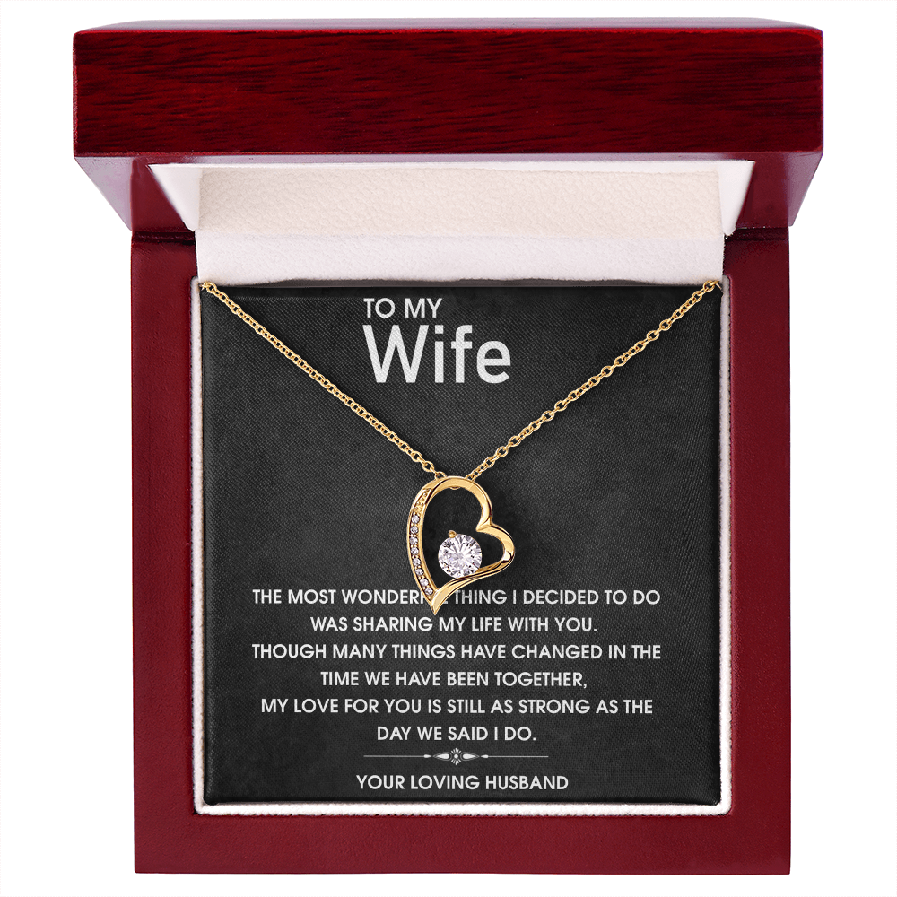 Forever Love Necklace for Wife, CZ Heart Pendant, Anniversary Gift, 14k White Gold or 18k Yellow Gold, Adjustable Chain