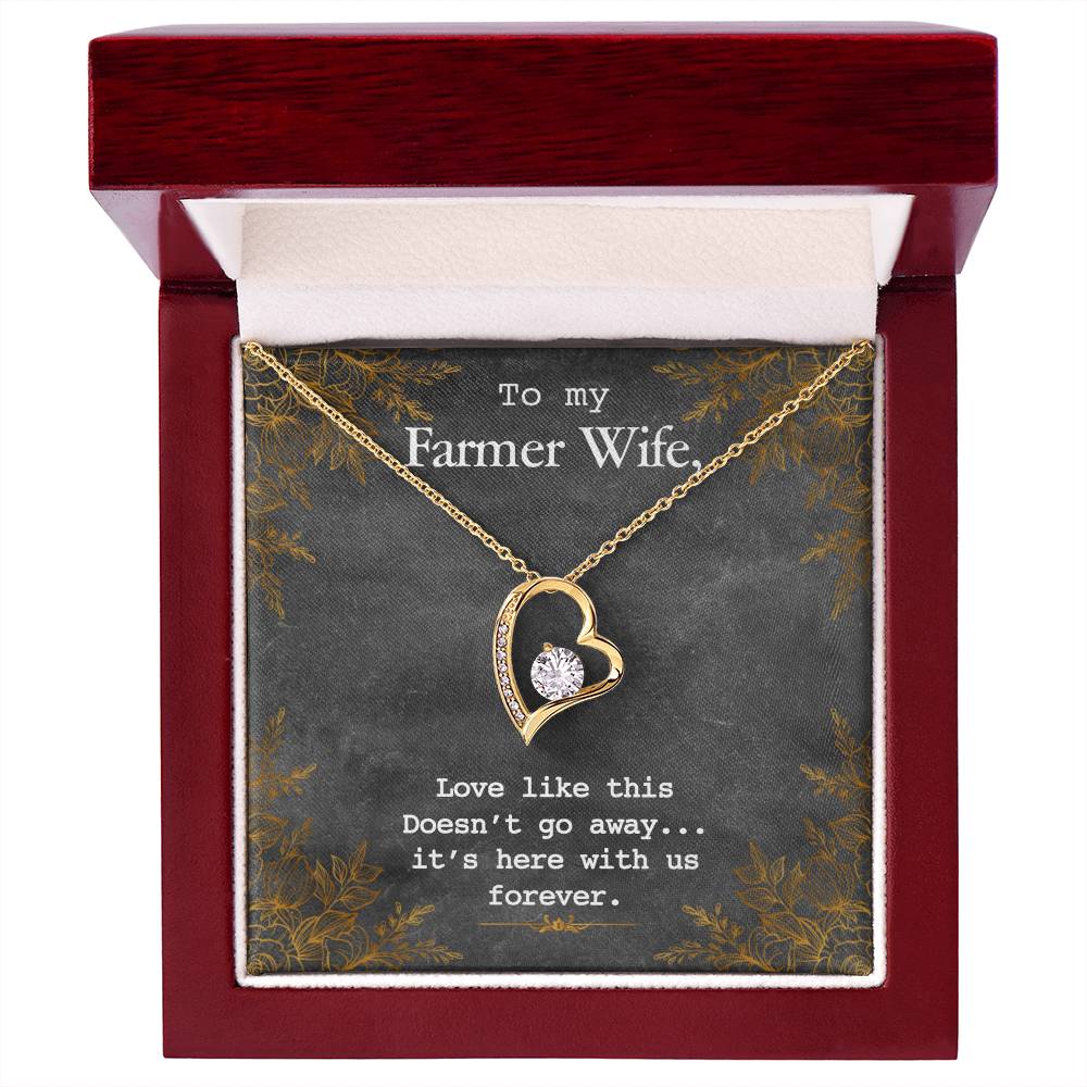To My Farmer Wife Forever Love Necklace - 14k White Gold or 18k Yellow Gold Finish with CZ Crystal - Adjustable 18" to 22" Chain - Perfect Gift for Her