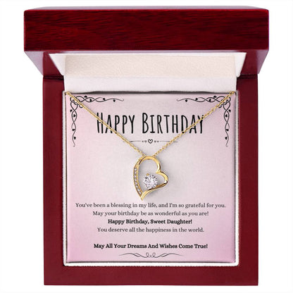 Daughter Birthday Heart Necklace Gift from Mom or Dad – Forever Love Pendant with CZ Crystal