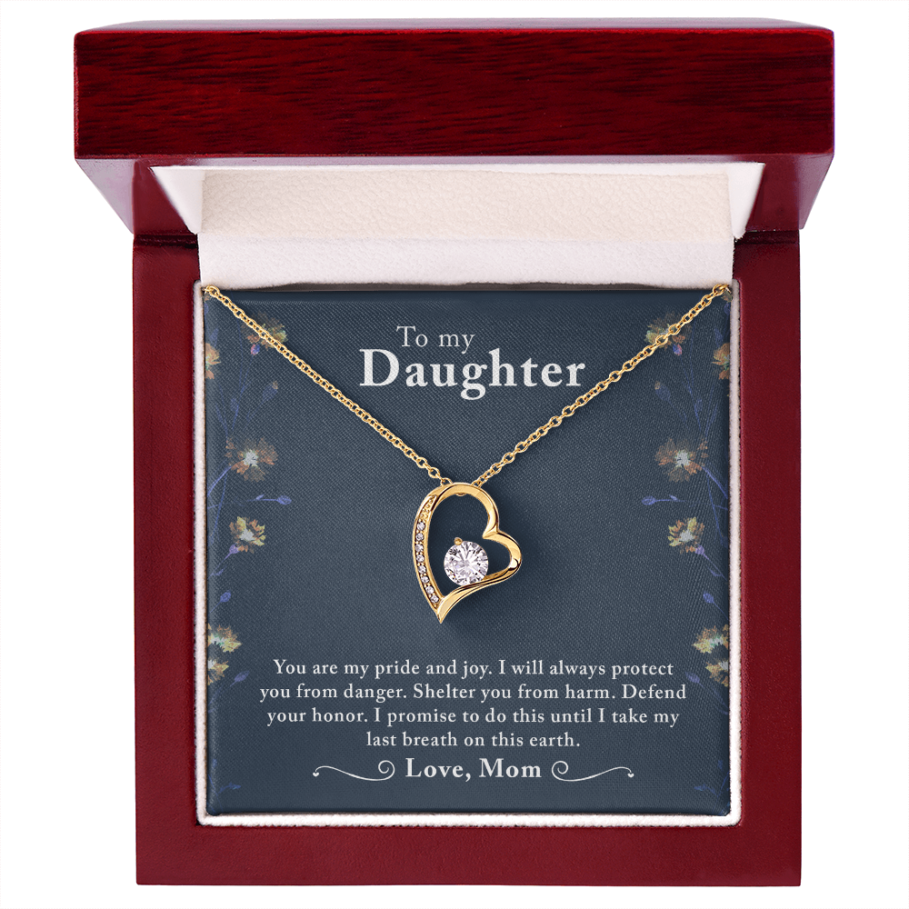 To My Daughter Necklace, Forever Love Heart CZ Pendant, White/Yellow Gold, Gifts from Mom, Birthday Jewelry