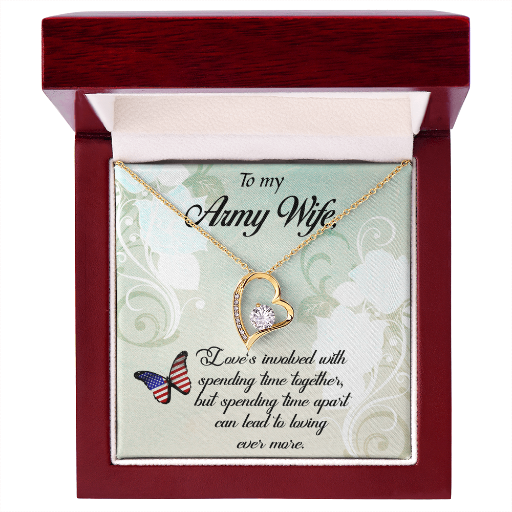 Forever Love Necklace for Army Wife – Heart CZ Pendant, White or Yellow Gold Finish, Romantic Gift for Her