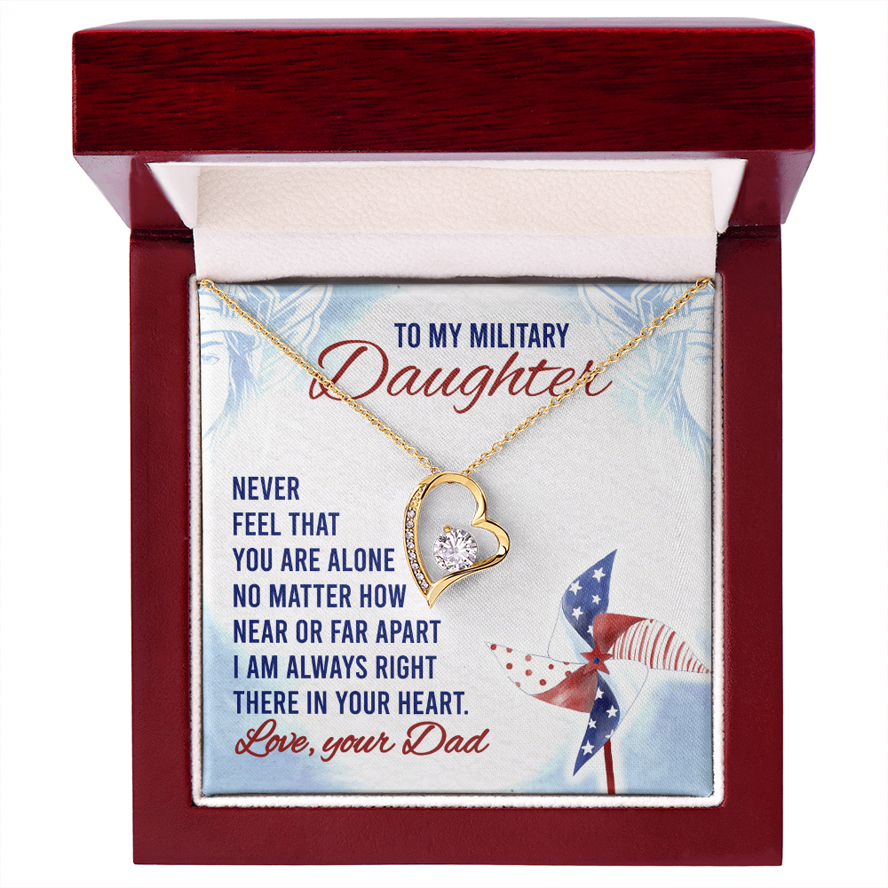To My Military Daughter Forever Love Necklace – 14k White or 18k Yellow Gold, Cubic Zirconia Heart Pendant with Adjustable Chain – Perfect Gift from Dad, Military Daughter Gift