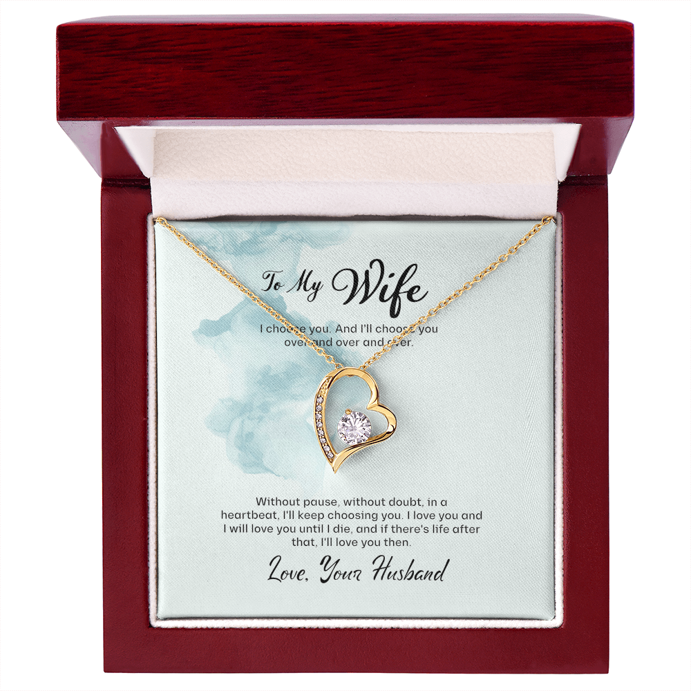 Husband to Wife Gift, Forever Love Necklace To My Wife, Wedding Anniversary Gift For Wife, Message Card Jewelry For Wife