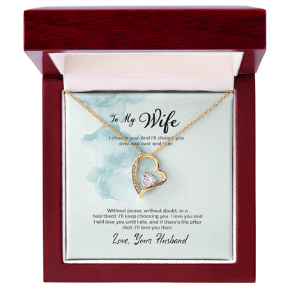 Husband to Wife Gift, Forever Love Necklace To My Wife, Wedding Anniversary Gift For Wife, Message Card Jewelry For Wife