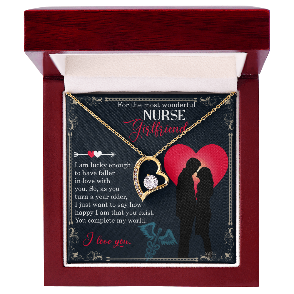 Forever Love Necklace for Nurse Girlfriend – 14k White or 18k Yellow Gold Finish, CZ Crystal Pendant, Heart Design, Adjustable Chain – Ideal Birthday or Anniversary Gift for Her