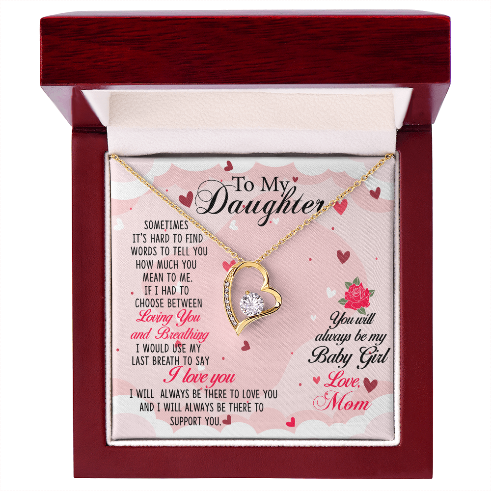 Baby Girl Forever Love Necklace for Daughter - 6.5mm CZ Heart Pendant, Adjustable Chain, 14k White Gold or 18k Yellow Gold, Sentimental Gift for Daughter, Love and Support Jewelry