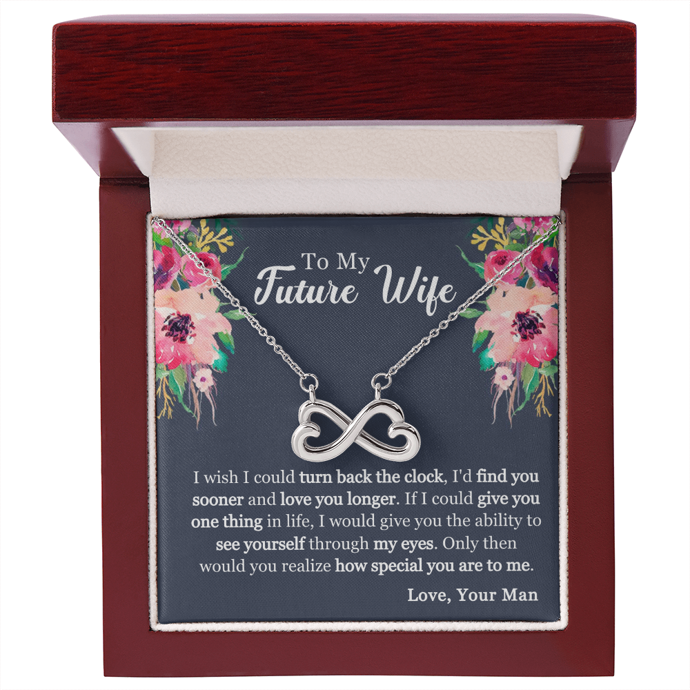 Endless Love Necklace – 14k White Gold or 18k Yellow Gold Finish with Heart Infinity Symbol – Romantic Gift for Future Wife