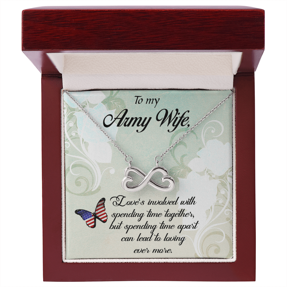 Endless Love Necklace for Army Wife - Heart Infinity Pendant, 14k White Gold or 18k Yellow Gold, Adjustable Cable Chain, Romantic Gift for Her