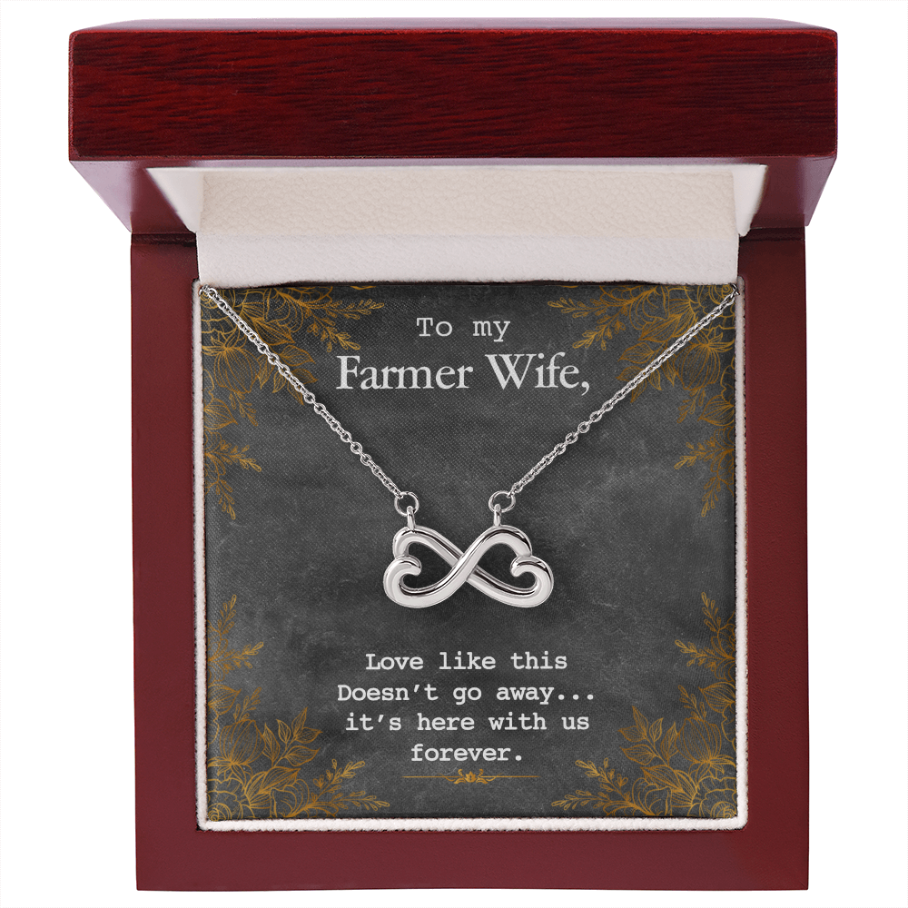 To My Farmer Wife Endless Love Necklace – Heart Infinity Symbol with 14k White Gold or 18k Yellow Gold Finish – Adjustable 16” to 22” Chain – Perfect Gift for Her