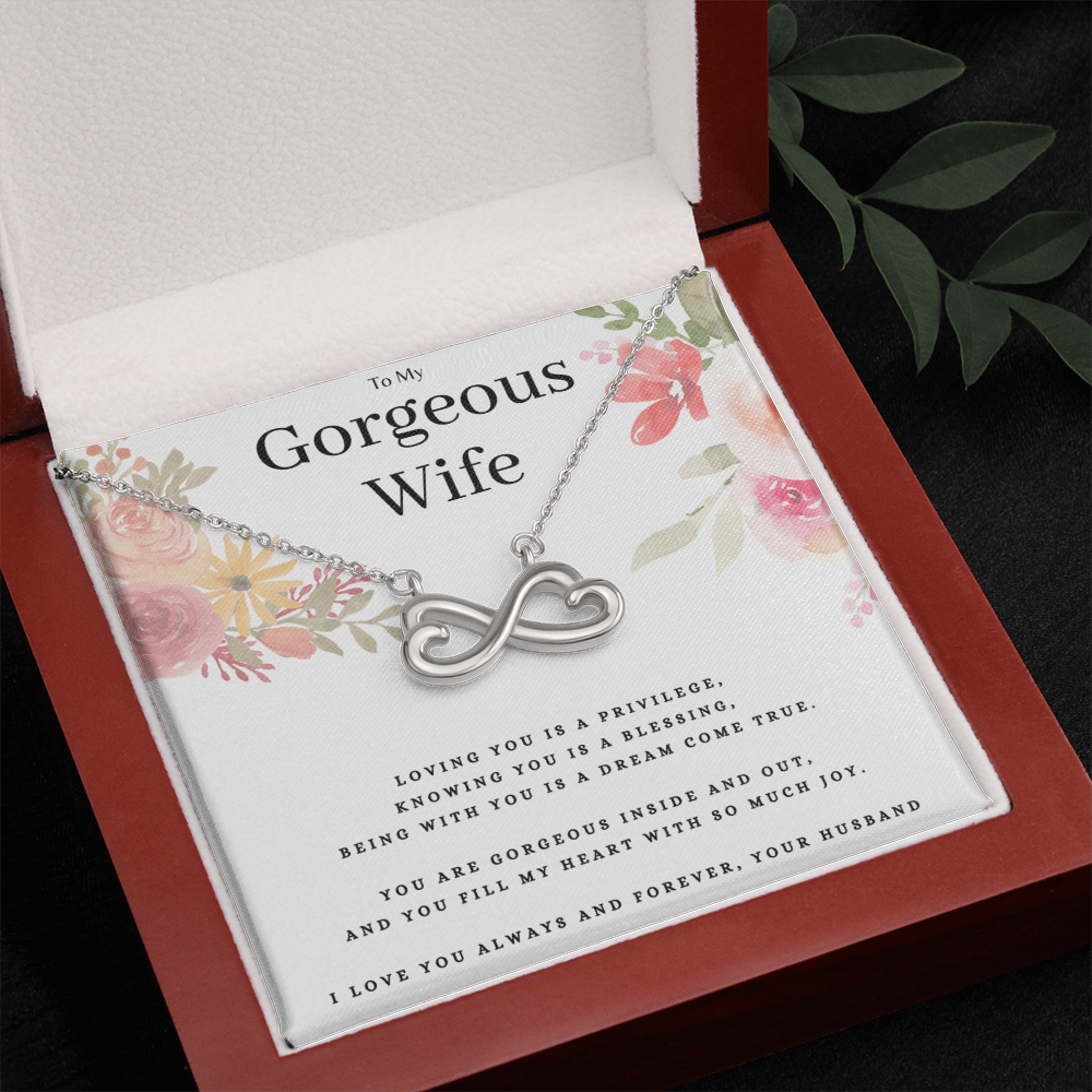 Anniversary Present For Gorgeous Wife, Endless Love Necklace Birthday Jewelry Message Card Gift From Husband, Lovely Valentines Day Necklace Present For Wife, Wife Mothers Day Gift by Best Gifts 305