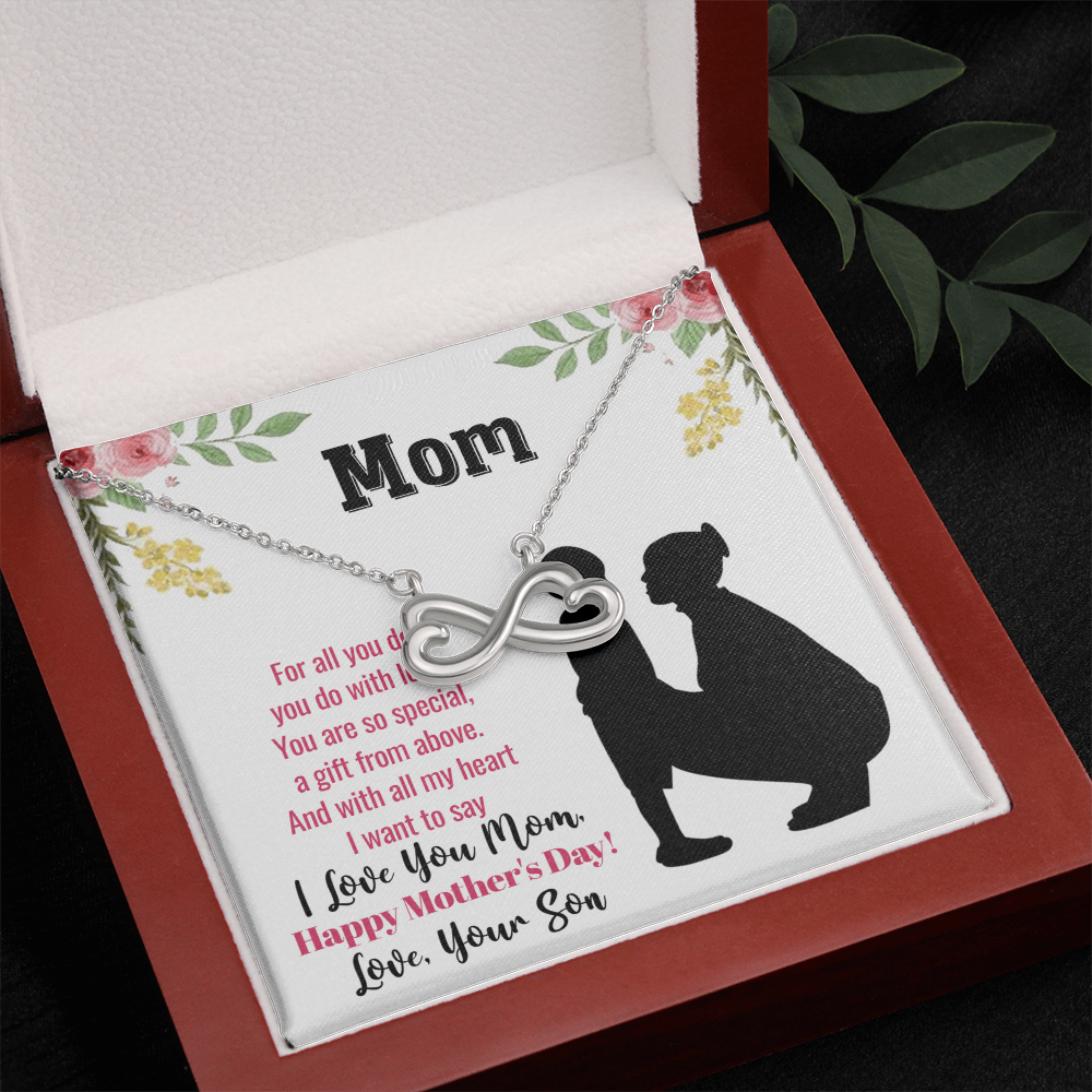 Endless Love Necklace for Mom, Heart Infinity Pendant, Gift for Mother's Day, Birthday, or Anniversary from Son
