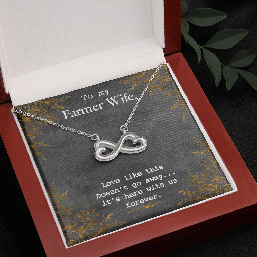 To My Farmer Wife Endless Love Necklace – Heart Infinity Symbol with 14k White Gold or 18k Yellow Gold Finish – Adjustable 16” to 22” Chain – Perfect Gift for Her
