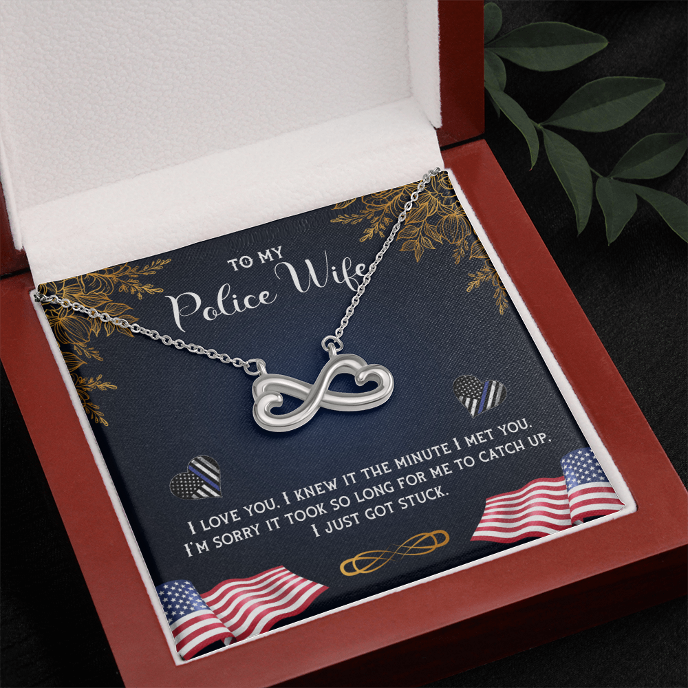 Police Wife Infinity Necklace Gift – Endless Love Heart Jewelry for Her, Romantic Quote from Husband
