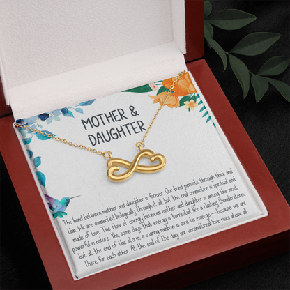 Endless Love Mother Daughter Necklace – Heart Infinity Symbol, 14k White Gold or 18k Yellow Gold Finish, Adjustable Cable Chain, Gift for Mom or Daughter, Special Bond Jewelry