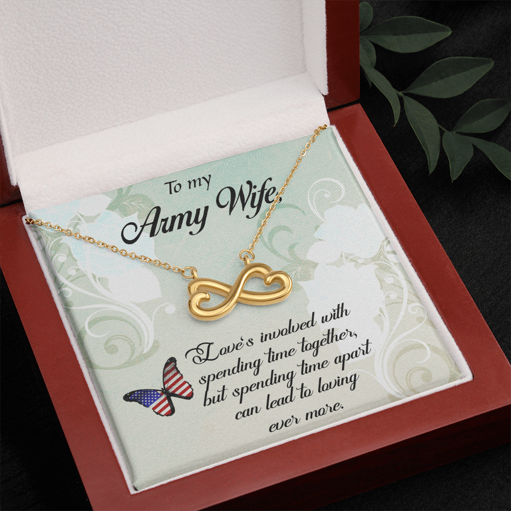 Endless Love Necklace for Army Wife - Heart Infinity Pendant, 14k White Gold or 18k Yellow Gold, Adjustable Cable Chain, Romantic Gift for Her