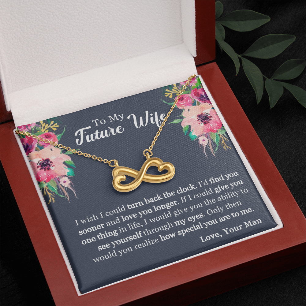 Endless Love Necklace – 14k White Gold or 18k Yellow Gold Finish with Heart Infinity Symbol – Romantic Gift for Future Wife