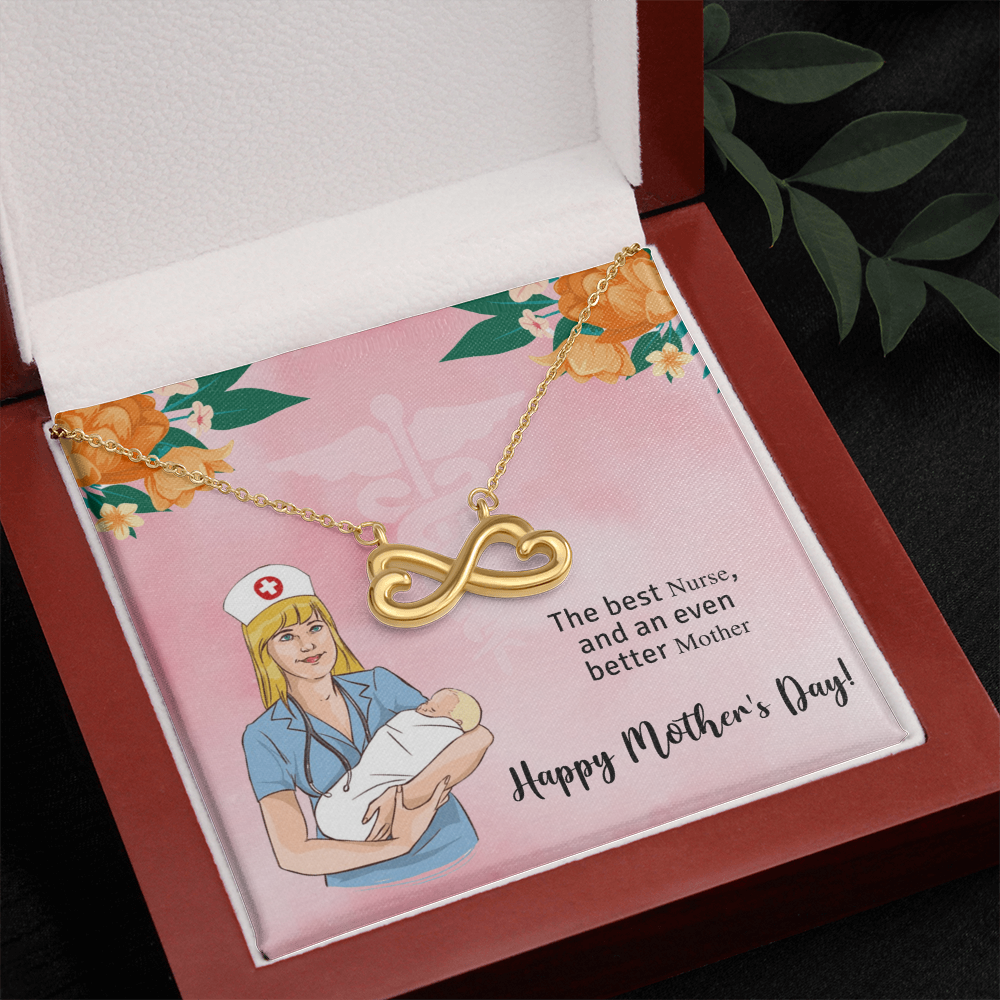 Endless Love Necklace for Nurse and Mom - 14k White Gold or 18k Yellow Gold, Heart-Shaped Infinity Pendant, Adjustable Chain - Perfect Mother's Day Gift for Nurses, Mothers, and Caregivers