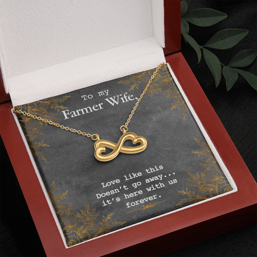 To My Farmer Wife Endless Love Necklace – Heart Infinity Symbol with 14k White Gold or 18k Yellow Gold Finish – Adjustable 16” to 22” Chain – Perfect Gift for Her