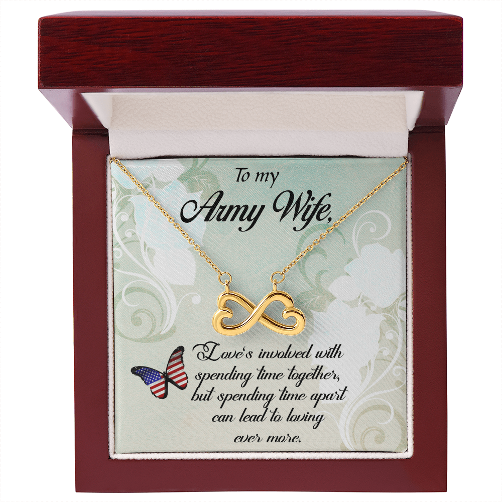 Endless Love Necklace for Army Wife - Heart Infinity Pendant, 14k White Gold or 18k Yellow Gold, Adjustable Cable Chain, Romantic Gift for Her