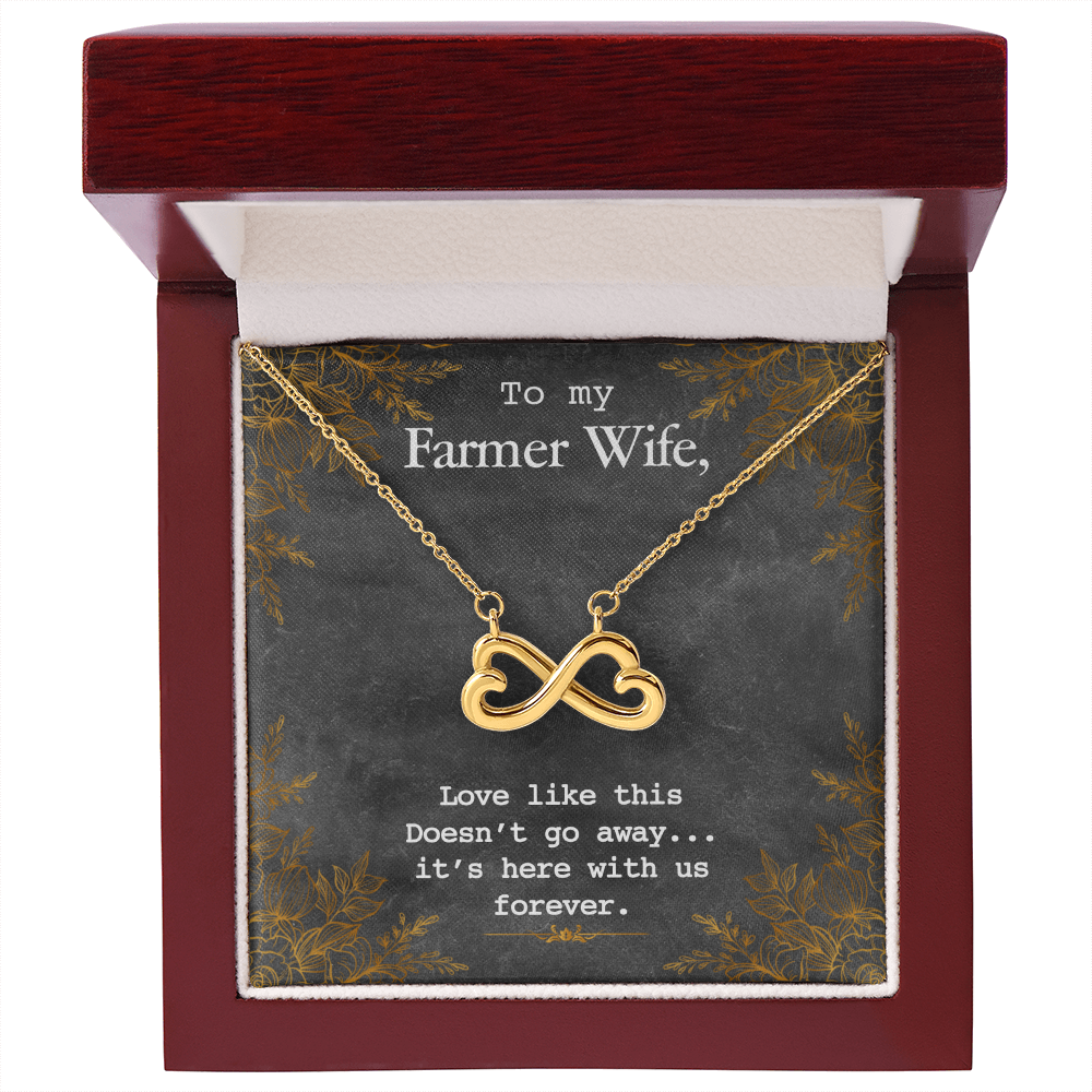 To My Farmer Wife Endless Love Necklace – Heart Infinity Symbol with 14k White Gold or 18k Yellow Gold Finish – Adjustable 16” to 22” Chain – Perfect Gift for Her