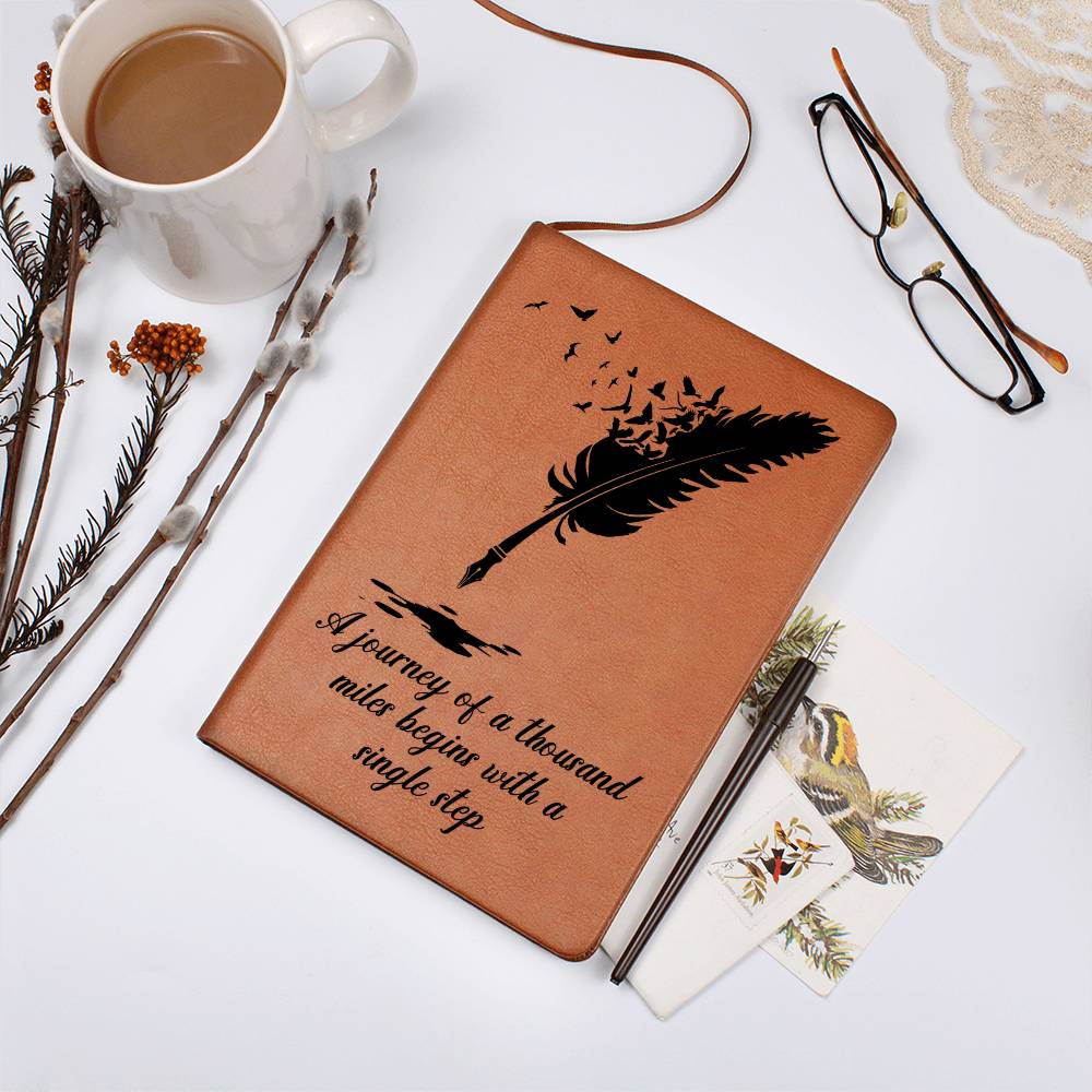 Inspirational Journal for Women – “A Journey of a Thousand Miles” Leather Notebook Gift for Her
