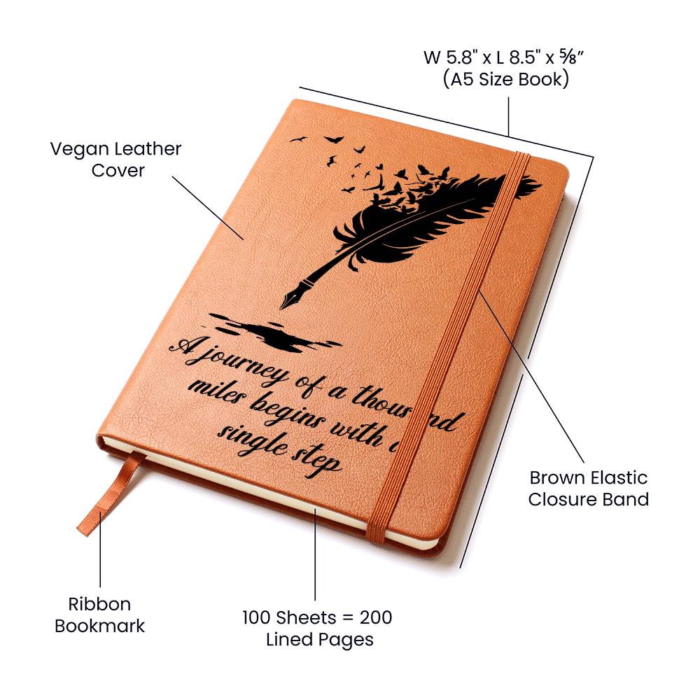 Inspirational Journal for Women – “A Journey of a Thousand Miles” Leather Notebook Gift for Her