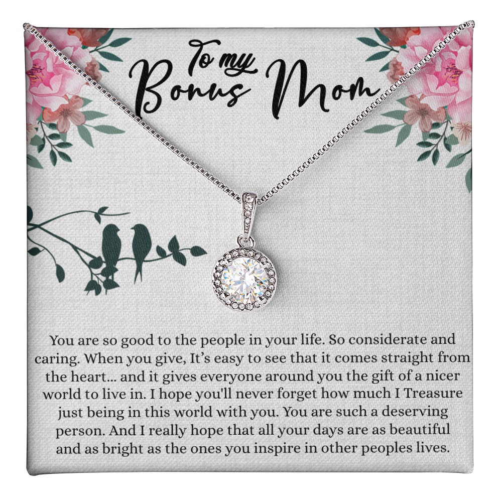 Bonus Mom Gift For Mothers Day, Bonus Mom Necklace, I Treasure Being With You - Eternal Hope Necklace With Inspiring Message Card