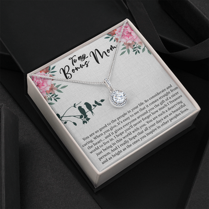 Bonus Mom Gift For Mothers Day, Bonus Mom Necklace, I Treasure Being With You - Eternal Hope Necklace With Inspiring Message Card