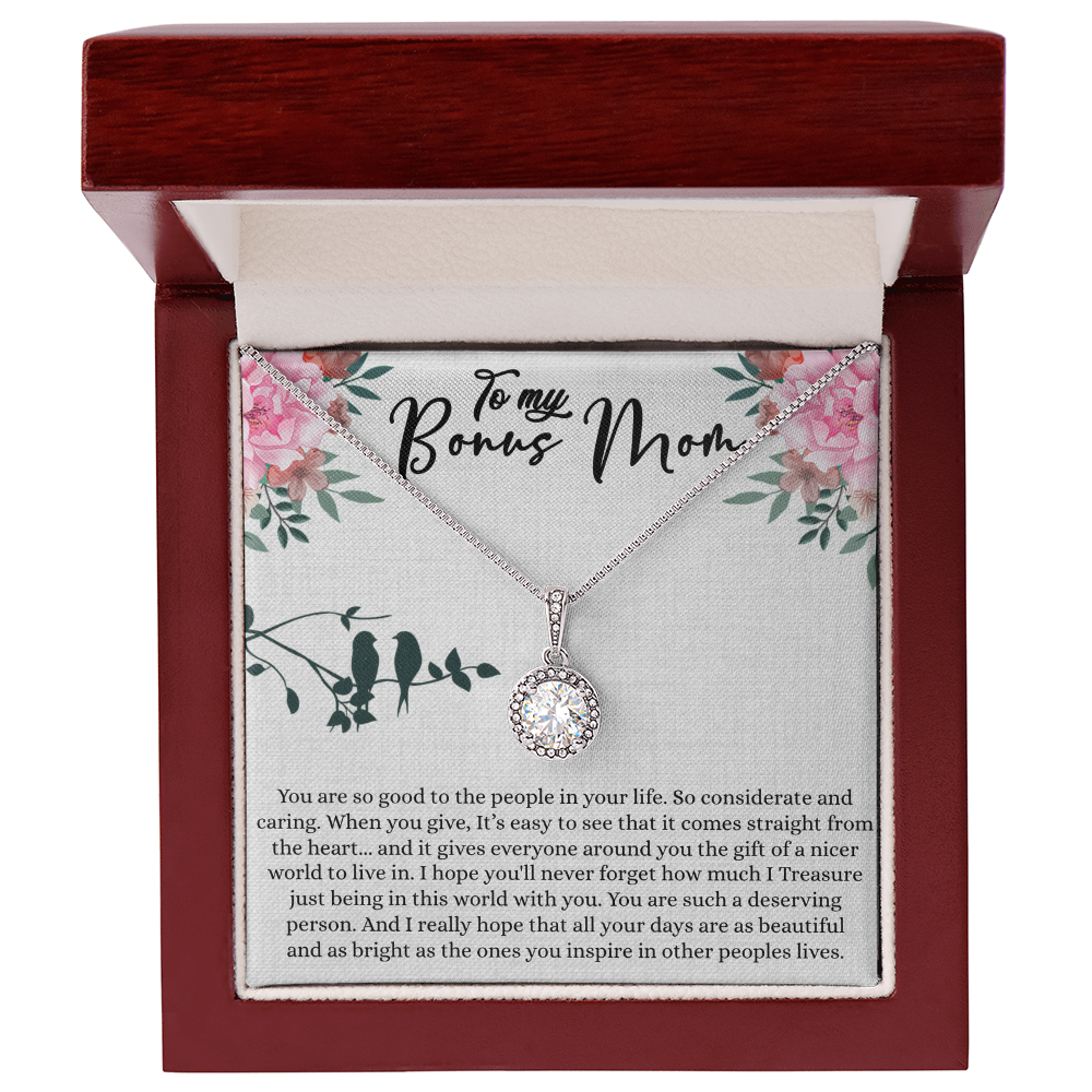 Bonus Mom Gift For Mothers Day, Bonus Mom Necklace, I Treasure Being With You - Eternal Hope Necklace With Inspiring Message Card