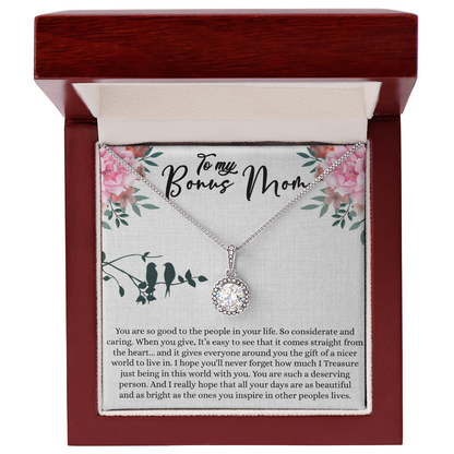 Bonus Mom Gift For Mothers Day, Bonus Mom Necklace, I Treasure Being With You - Eternal Hope Necklace With Inspiring Message Card